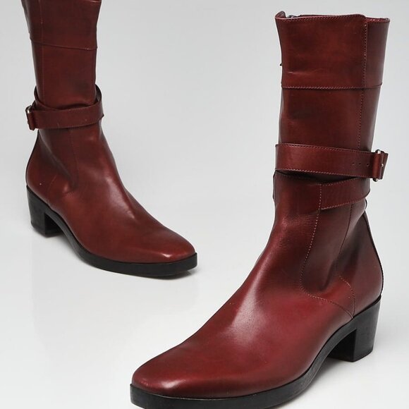 Balenciaga Burgundy Smooth Leather Boots Size 9.5/40 - Picture 1 of 4